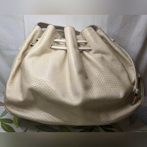 Halston Heritage Cream Snakeskin-Embossed Leather Hobo Paperbag Cinch Top